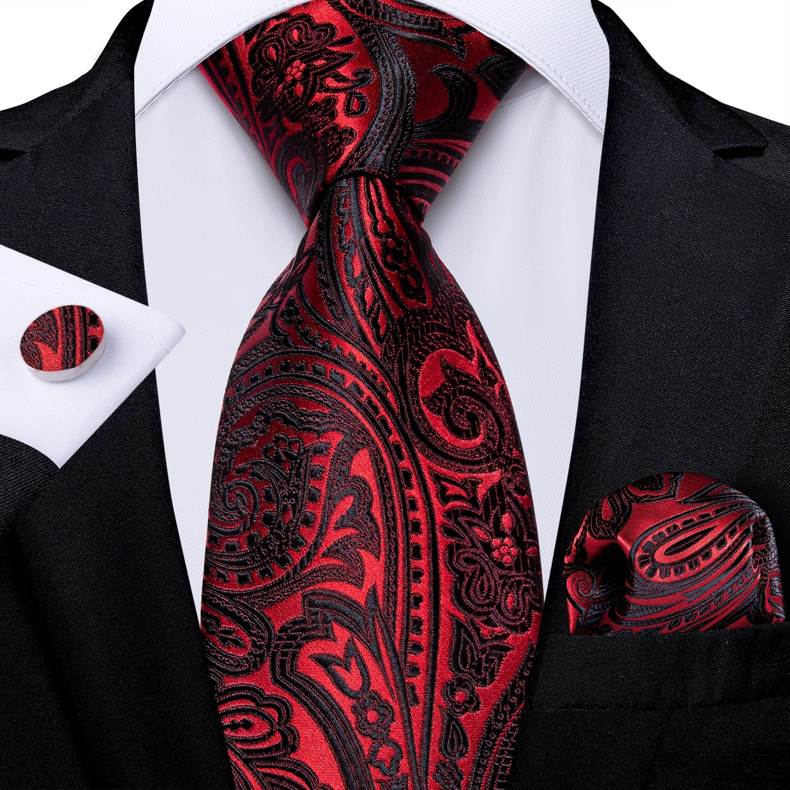 Designer Wedding Men's Tie Red  Solid Striped Paisley Neckties For Men Business Hanky Cufflinks Tie Set The Clothing Company Sydney