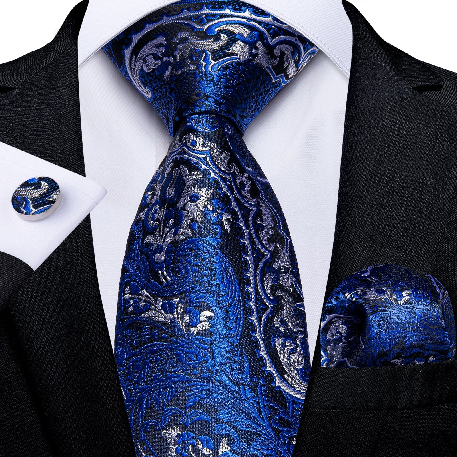 Classic 100% Silk Men's Ties 8cm Blue Plaid Dot Striped Business Necktie Handkerchief Wedding Party Tie Set The Clothing Company Sydney