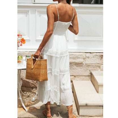 Floral Crochet Long Dress V-Neck Sleeveless High Waist Women's Summer Boho Dress The Clothing Company Sydney