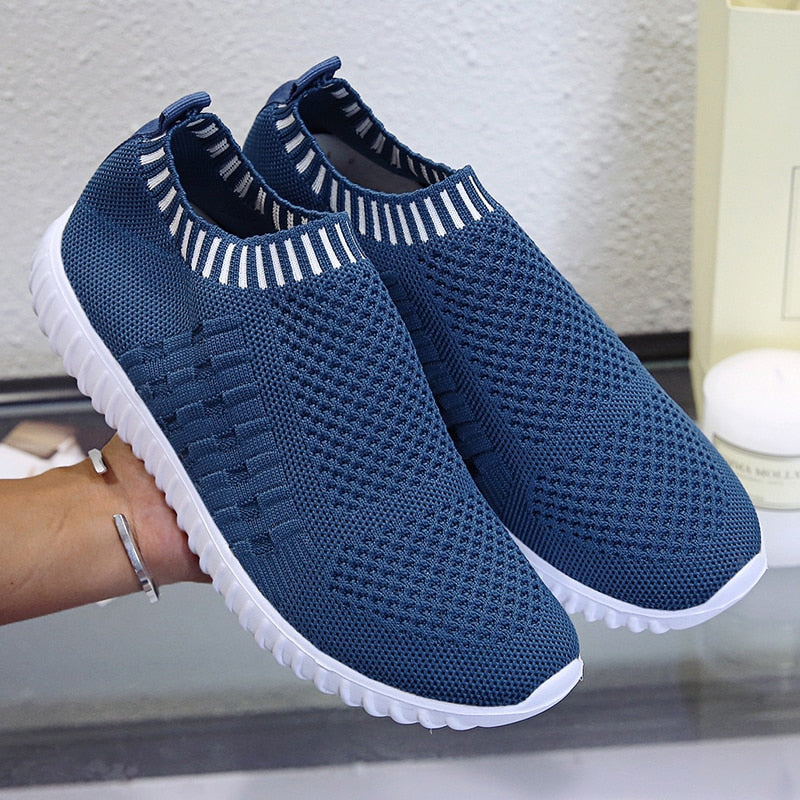 Breathable Mesh Sneakers Summer Slip on Soft Bottom Running Shoes Woman Plus Size Elastic Knit Casual Flats The Clothing Company Sydney