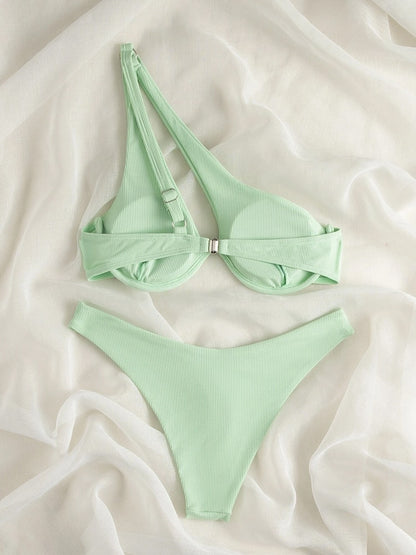 2 Piece Ribbed Bikini One Shoulder Swimwear Swimsuit Push Up Bikini Set High Cut Bathing Suit Brazilian Bikini Set The Clothing Company Sydney