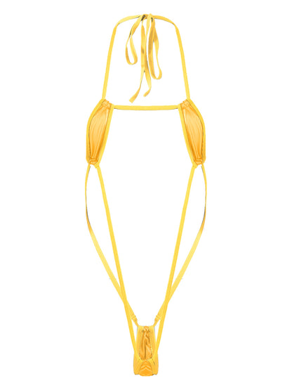 Adults Metallic Shiny Micro Monokini One-piece Bathing Suit Halter Lace-up Bodysuit Swimwear Backless Swimsuit The Clothing Company Sydney