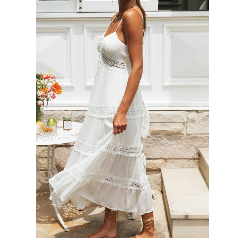 Floral Crochet Long Dress V-Neck Sleeveless High Waist Women's Summer Boho Dress The Clothing Company Sydney