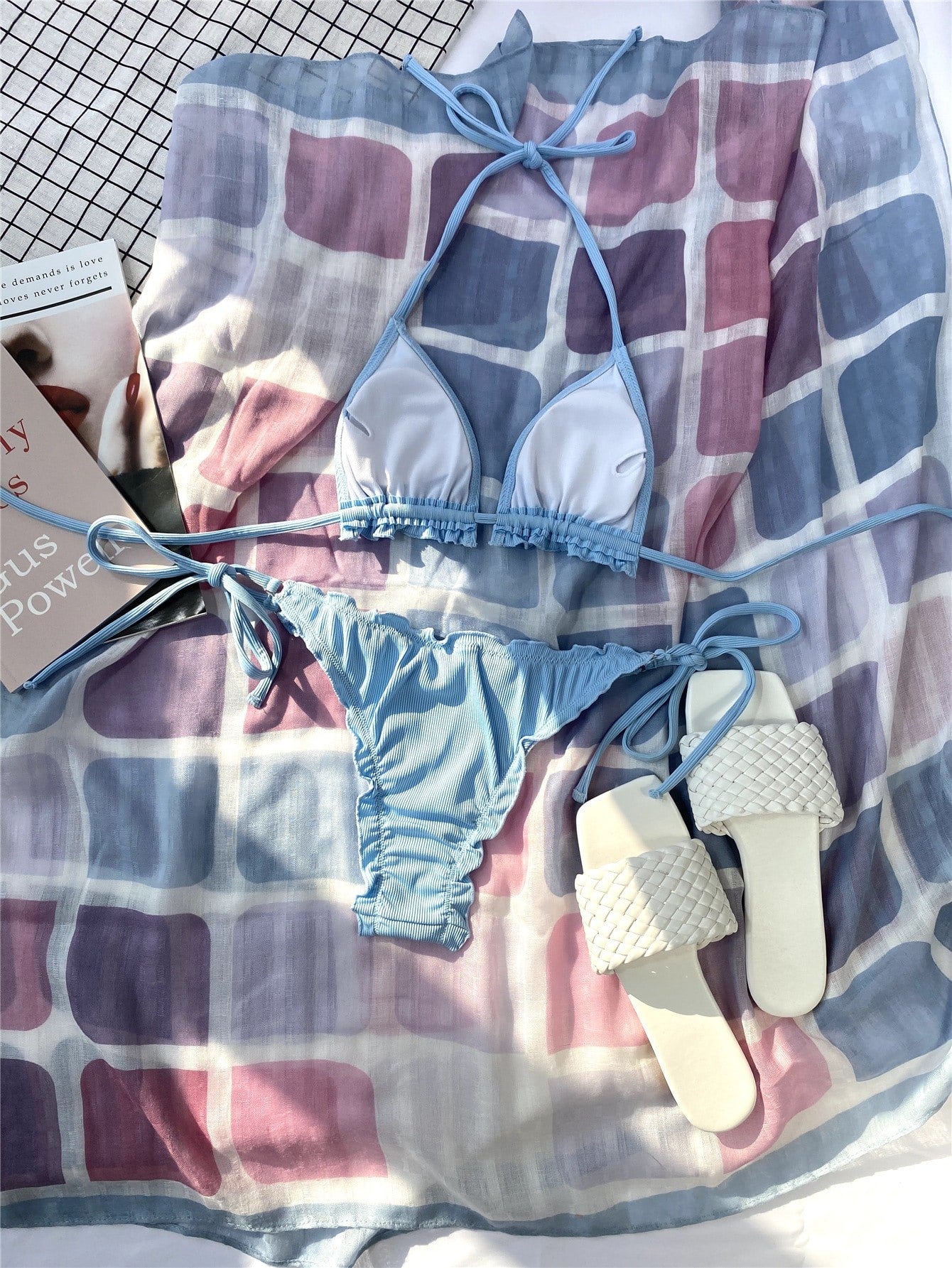 Neon Lime Rib Triangle Tie Side Bikini Swimsuit Women Two Piece Swimwear Bikini Set Summer Beach Bathing Suit The Clothing Company Sydney