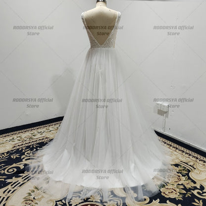 Vintage Lace Appliques Wedding Dresses Plus Size Beach Backless V-Neck Bridal Gowns Tull Sweep Train Dress The Clothing Company Sydney