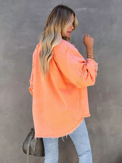 Loose Turn-down Collar Denim Jacket Coat Casual Denim Jacket Long Sleeve Tassel Solid washed Tops The Clothing Company Sydney