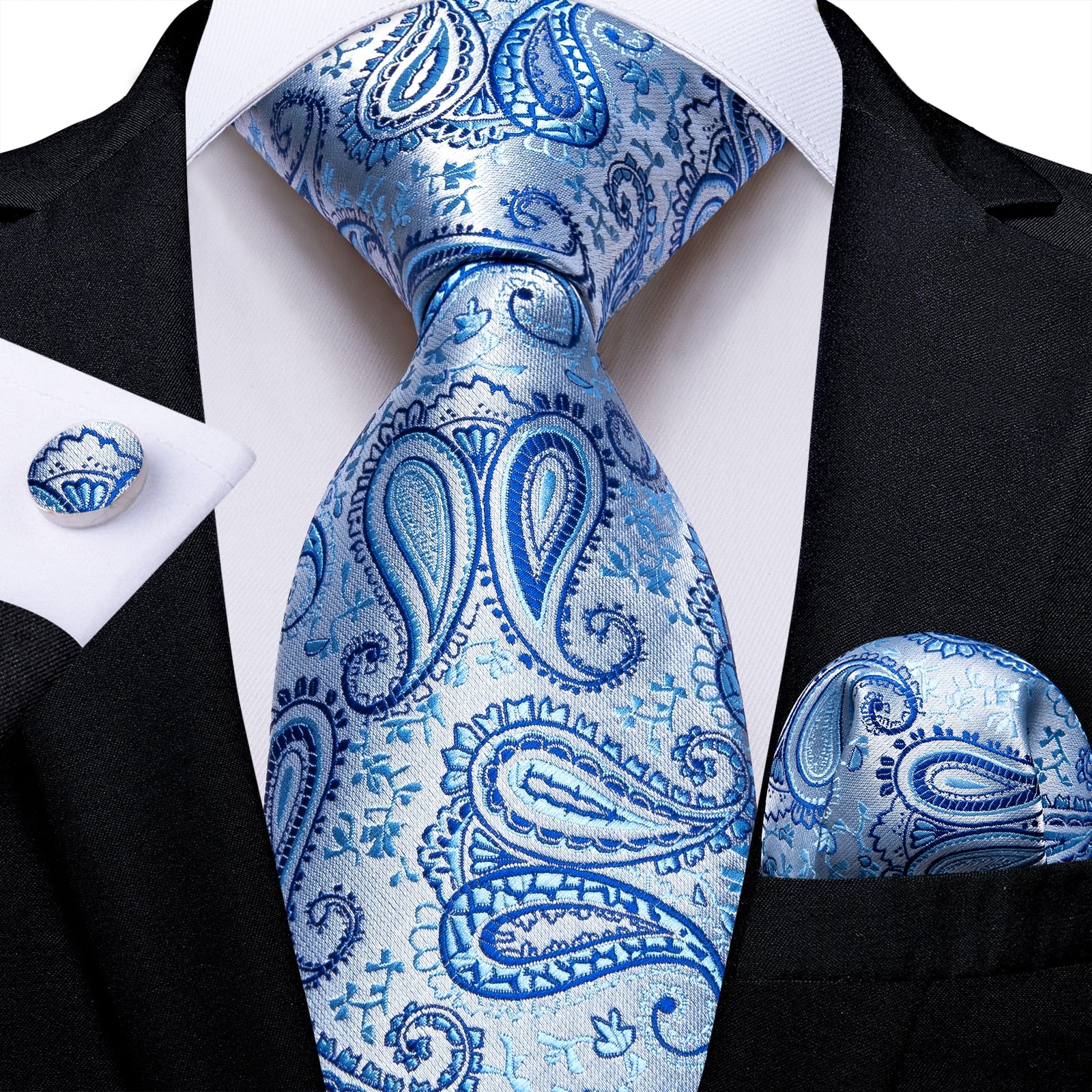 3 Piece Classic 100% Silk Men's Ties 8cm Blue Plaid Dot Striped Business Necktie Handkerchief Wedding Party Tie Set The Clothing Company Sydney