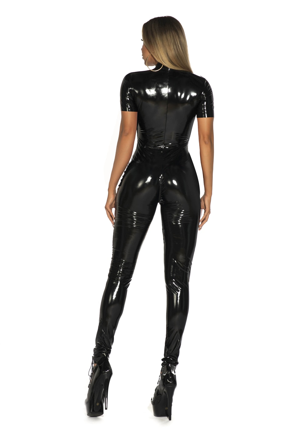 Short Sleeve Zipper Glossy Catsuit Shiny Porn Jumpsuit Clubwear Wetlook PVC Sexy Tights Patent Leather Bodysuit The Clothing Company Sydney