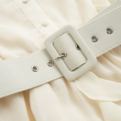 Belt blue plaid batwing long sleeve women dress summer Office ruffle shirt mini dress Casual button A-line Dress - The Clothing Company Sydney