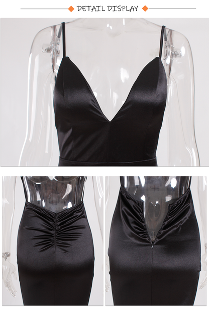Backless Satin Evening Gown Strappy Deep V Neck Floor Length Prom Padded Stretch Formal Cocktail Wedding Party Dresses The Clothing Company Sydney