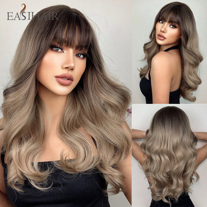 Brown Mixed Blonde Synthetic Wigs with Bang Long Natural Wavy Hair Wig for Women Daily Cosplay Use Heat Resistant Wigs The Clothing Company Sydney