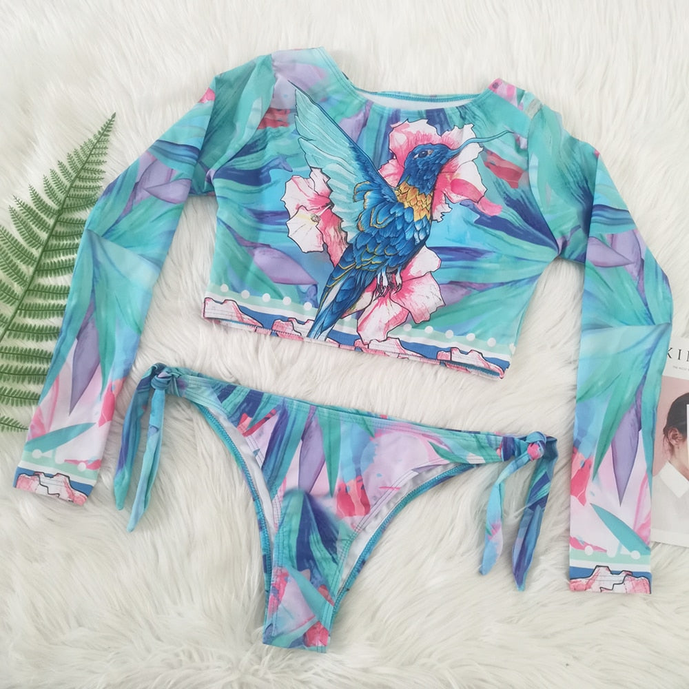 Long Sleeve Swimsuit Floral Print Bikini Bathing Suit Tankini Set Two-Piece Suits Swimwear  Bikini Set The Clothing Company Sydney