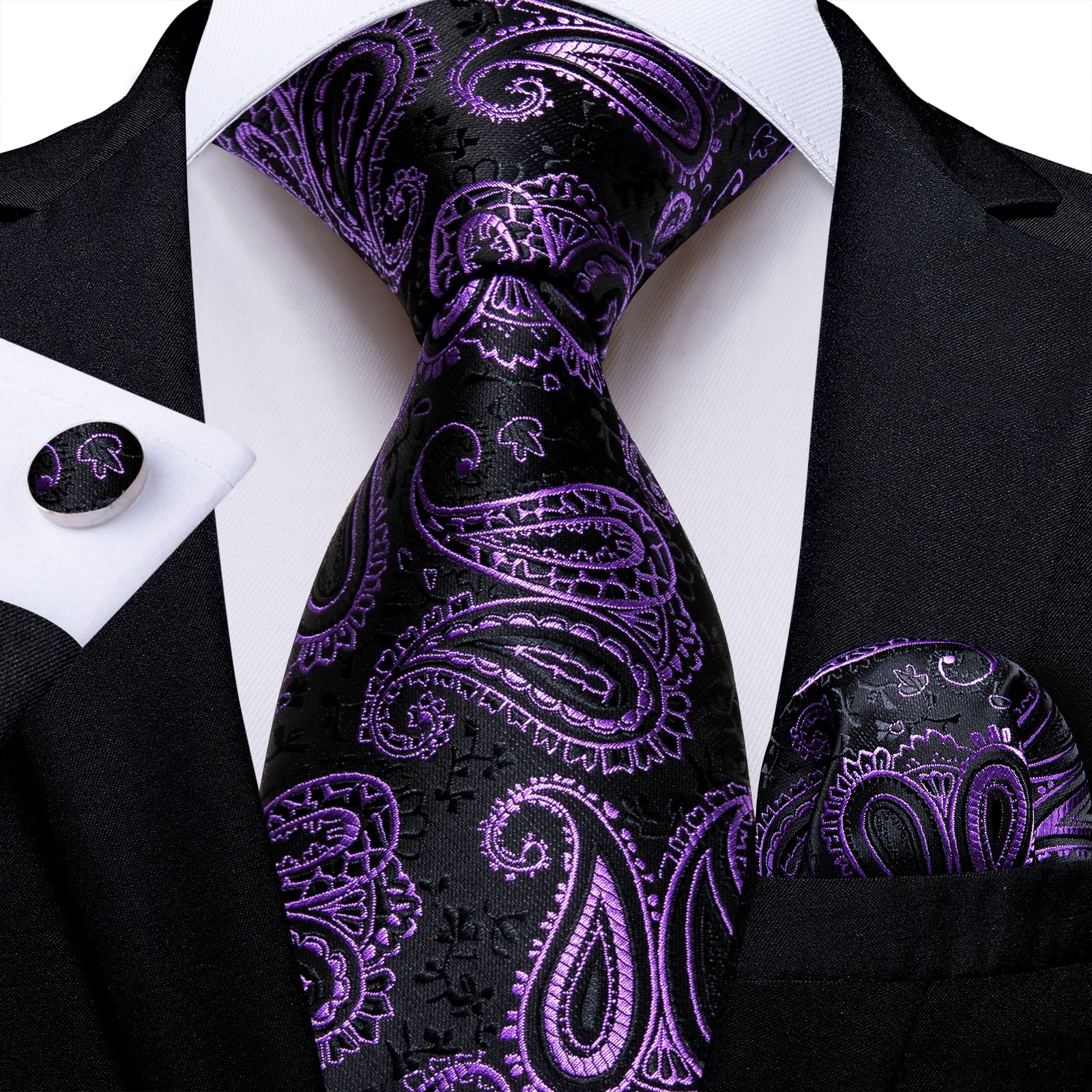 Men Purple Floral Paisley Necktie Business Formal 100% Silk Tie Pocket Square Set For Wedding Party The Clothing Company Sydney