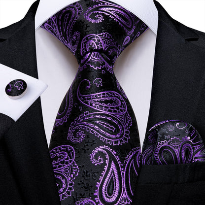 Men Purple Floral Paisley Necktie Business Formal 100% Silk Tie Pocket Square Set For Wedding Party The Clothing Company Sydney