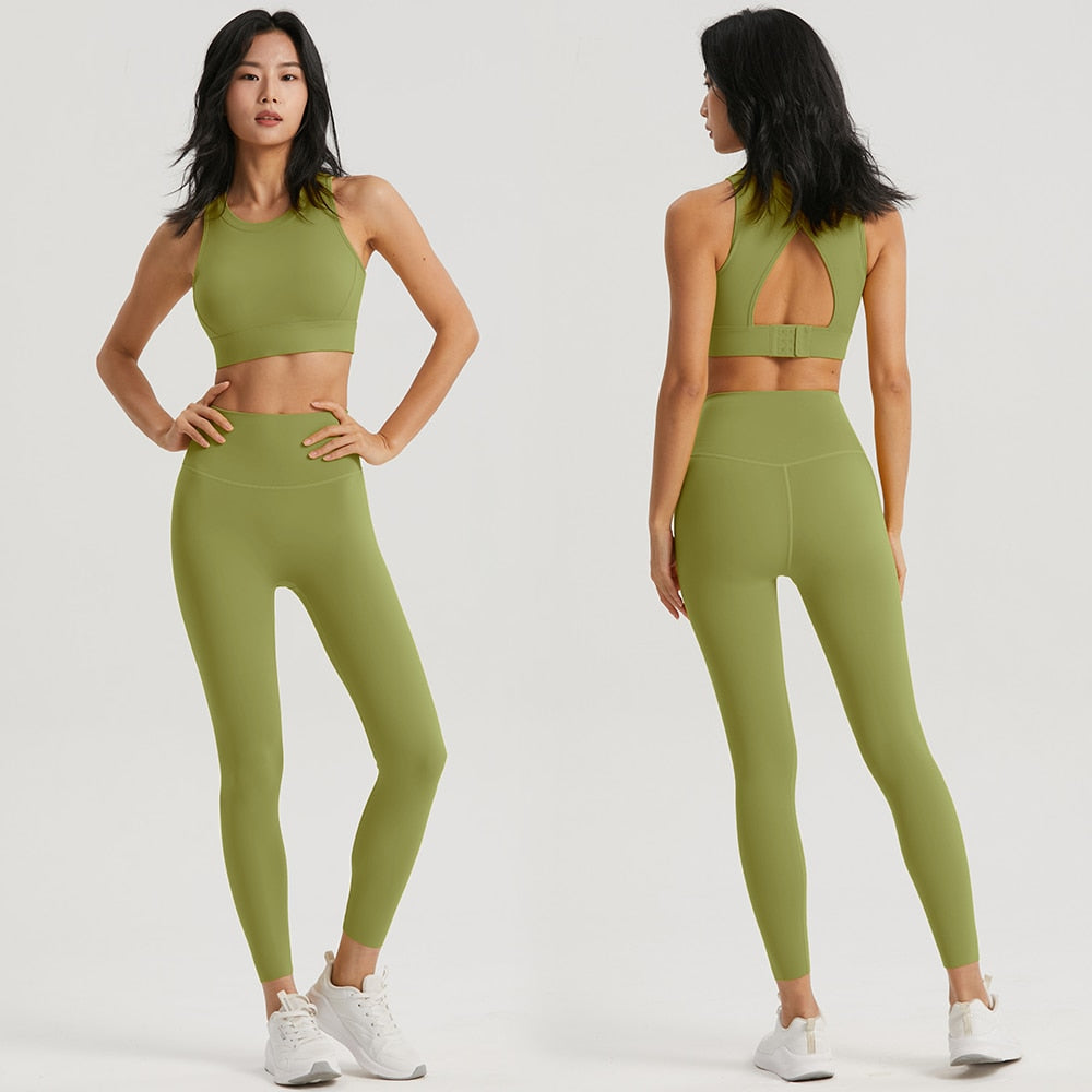 Women's Sportswear Yoga Set 2 Piece Gym Outfits Fitness Hollow Out Sports Bra and Leggings Suit Workout Clothes for Women Yoga Set The Clothing Company Sydney