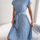 Floral Pleated A Line Long Dress Spring Summer Short Sleeve High Waist Chic Dress The Clothing Company Sydney