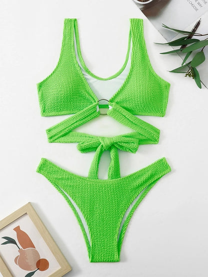 Metal Ring Textured Bikini Swimsuit Swimwear Push Up Bikini Set Bather Bathing Suit Beach Wear Bandage Bikini Set The Clothing Company Sydney