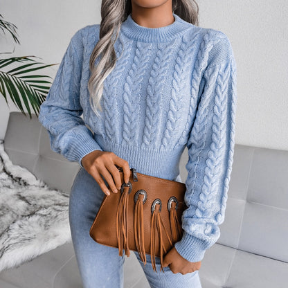 Women's Autumn Winter Long Sleeve Twist Neck Knit Crop Sweater Fashion Slim All Match Pullover Jumper Top The Clothing Company Sydney