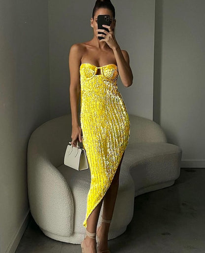 Sequin Dress Women Vacation Beach Backless Dress Split Bodycon Evening Party Dress The Clothing Company Sydney