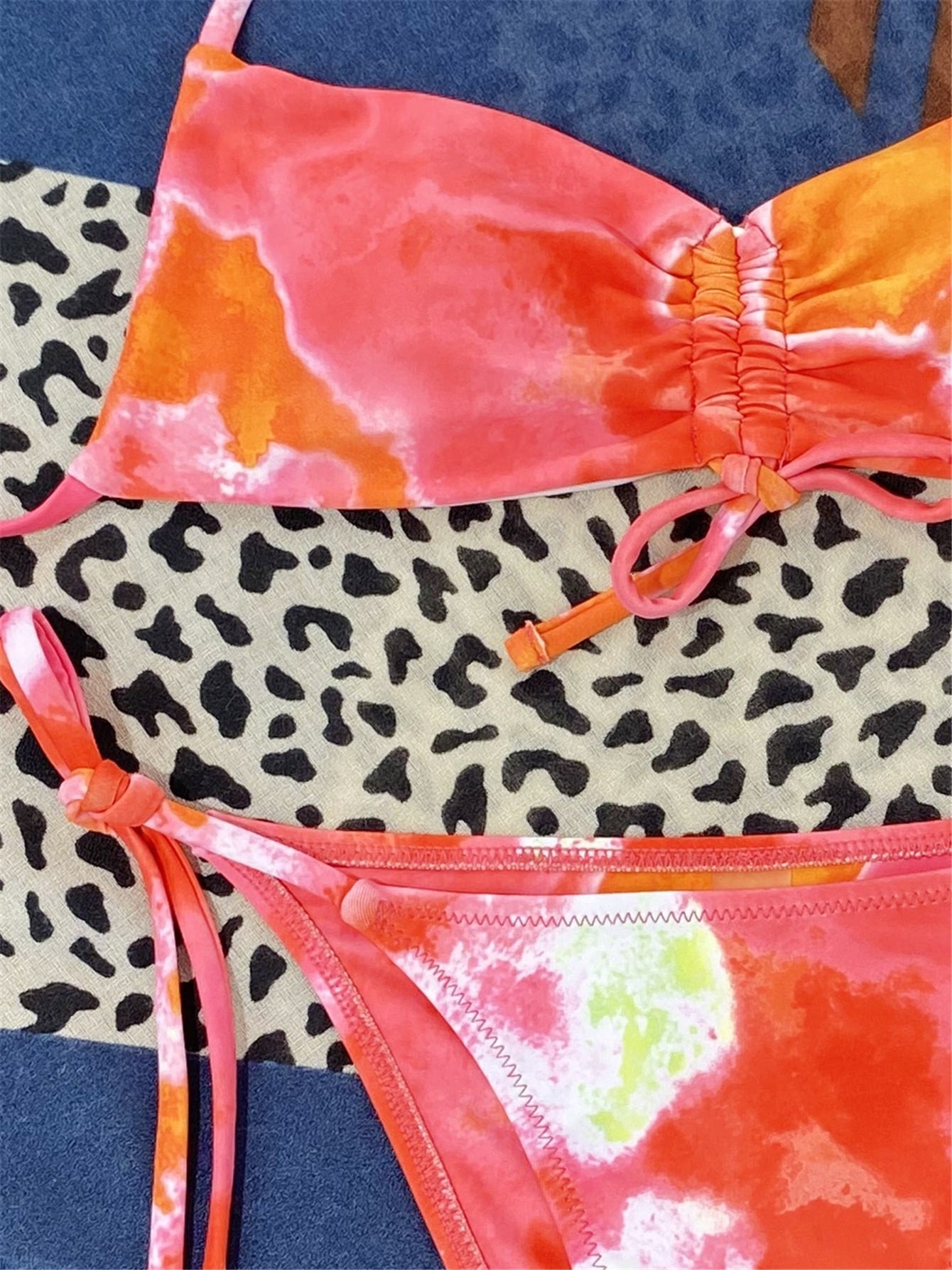 Tie Dye Drawstring Front Thong Bikini Swimsuit Two Piece Swimwear Bikini Set Summer Beach Bathing Suit The Clothing Company Sydney