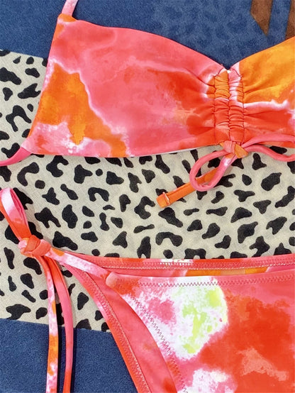 Tie Dye Drawstring Front Thong Bikini Swimsuit Two Piece Swimwear Bikini Set Summer Beach Bathing Suit The Clothing Company Sydney
