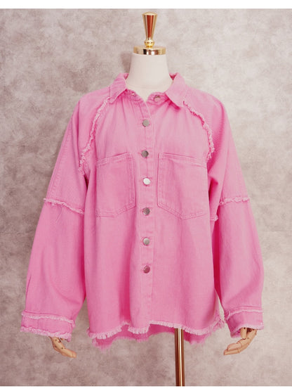 Loose Turn-down Collar Denim Jacket Coat Casual Denim Jacket Long Sleeve Tassel Solid washed Tops The Clothing Company Sydney