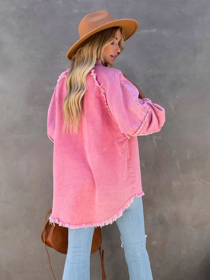 Loose Turn-down Collar Denim Jacket Coat Casual Denim Jacket Long Sleeve Tassel Solid washed Tops The Clothing Company Sydney