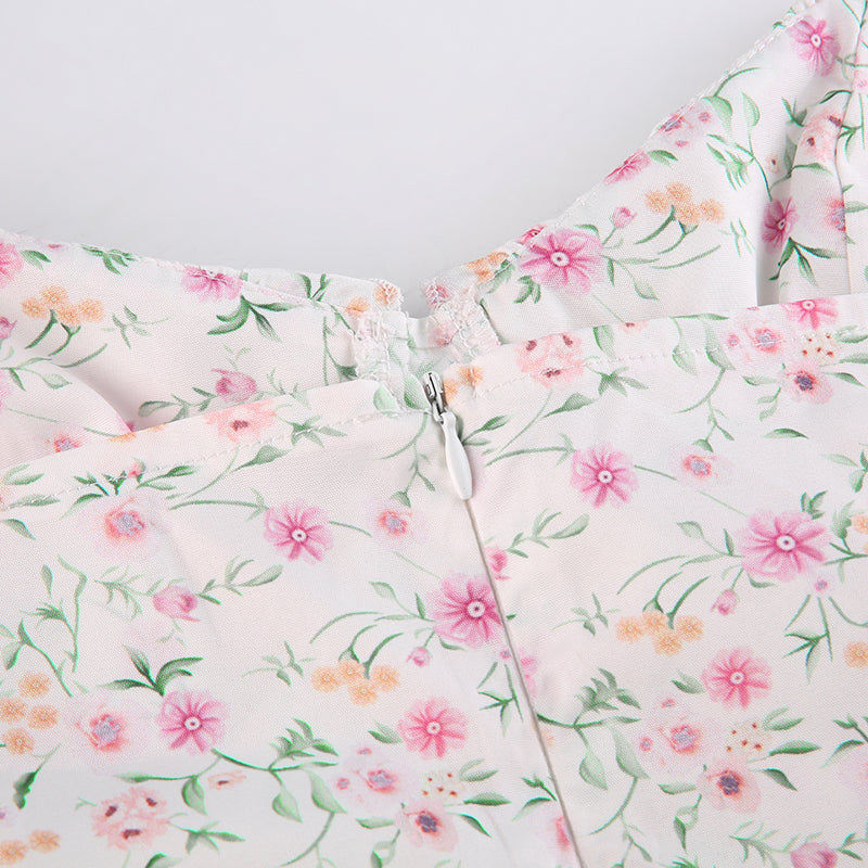 French Romantic Strap Floral Printing Summer Fashion Chic Ruffles Pleated Dress Mini Double Layer Dress The Clothing Company Sydney