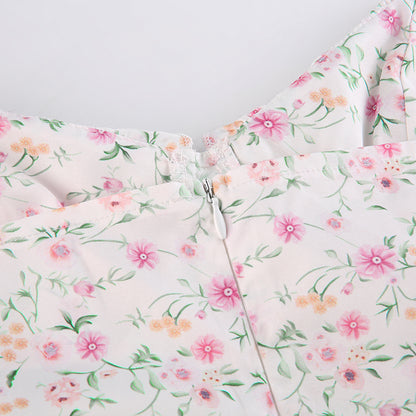 French Romantic Strap Floral Printing Summer Fashion Chic Ruffles Pleated Dress Mini Double Layer Dress The Clothing Company Sydney