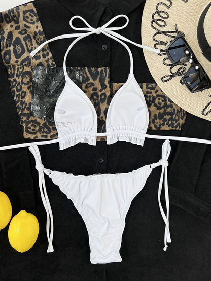 Neon Lime Rib Triangle Tie Side Bikini Swimsuit Women Two Piece Swimwear Bikini Set Summer Beach Bathing Suit The Clothing Company Sydney