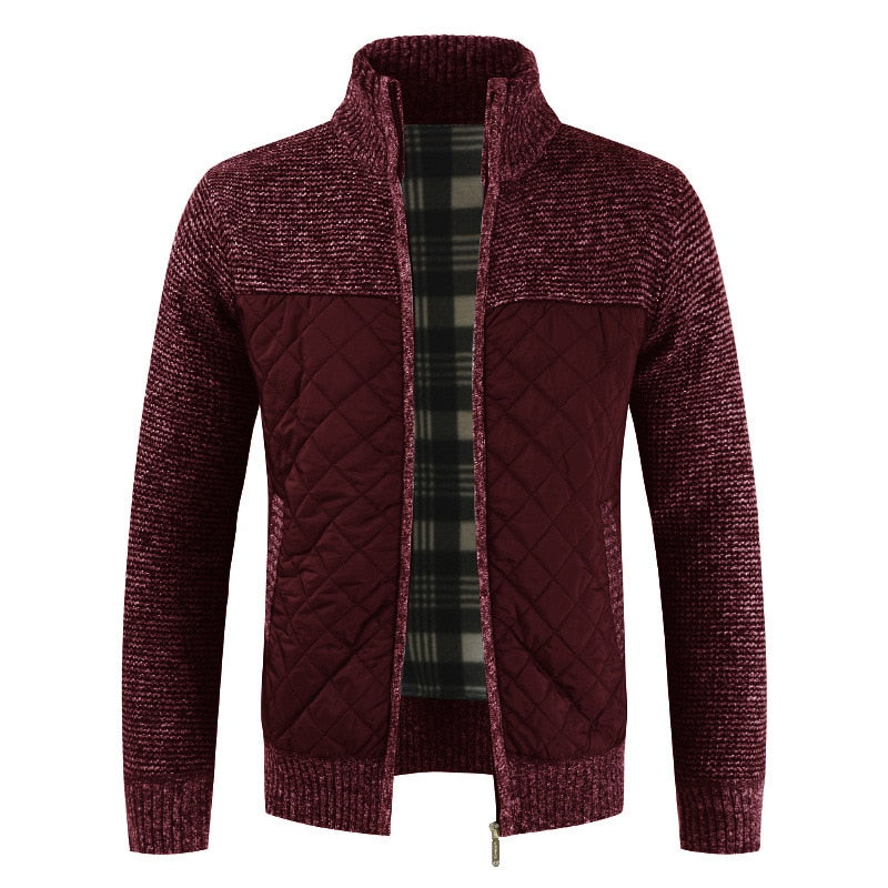 Autumn Winter Men's Jacket Slim Fit Stand Collar Zipper Solid Thick Warm Jacket Cardigan Sweater The Clothing Company Sydney