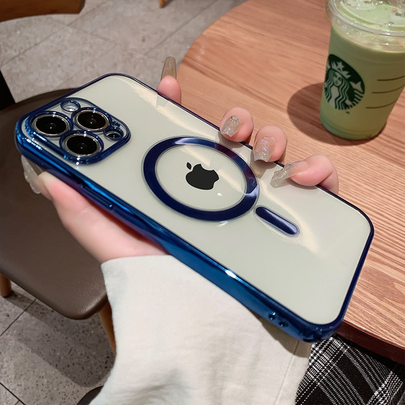Luxury Plating Clear Magnetic For Magsafe Wireless Charge Case For iPhone 13 12 11 Pro Max X XR XS Plus Soft Silicone Cover The Clothing Company Sydney