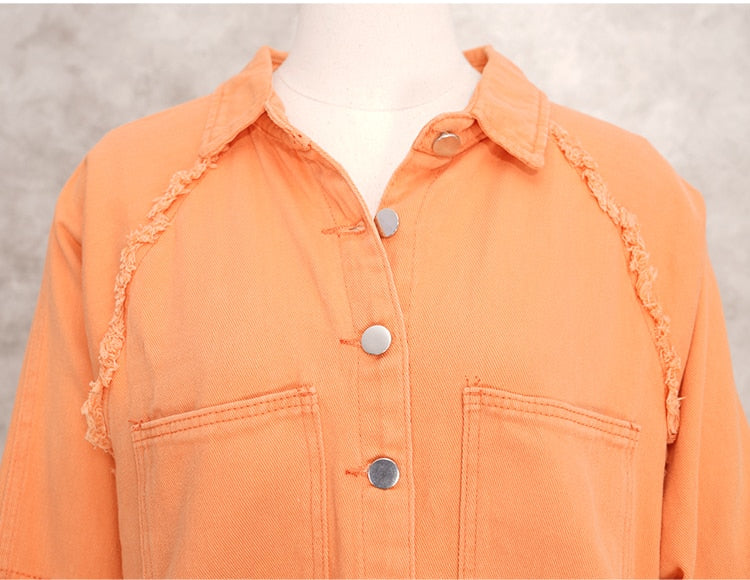 Loose Turn-down Collar Denim Jacket Coat Casual Denim Jacket Long Sleeve Tassel Solid washed Tops The Clothing Company Sydney