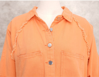 Loose Turn-down Collar Denim Jacket Coat Casual Denim Jacket Long Sleeve Tassel Solid washed Tops The Clothing Company Sydney