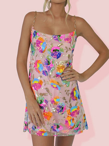 Sequin Backless Slip Mini Chain Straps Short Tulle Cocktail Summer Party Night Lush Prom Dress The Clothing Company Sydney