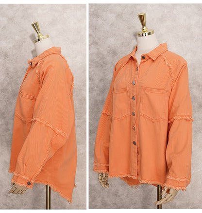 Loose Turn-down Collar Denim Jacket Coat Casual Denim Jacket Long Sleeve Tassel Solid washed Tops The Clothing Company Sydney