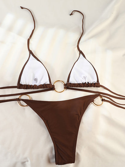 String Swimsuit Triangle Cup Type Bathing Suit Swimwear High Cut Drawstring Bandage Bikini Set The Clothing Company Sydney