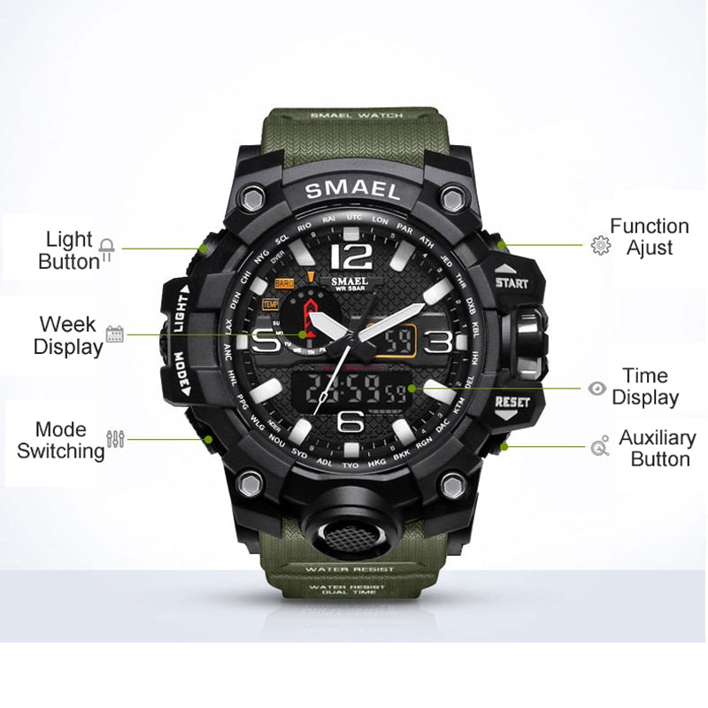 Mens Sports Dual Display Analog Digital LED Electronic Quartz Wristwatches Waterproof Swimming Military Watch The Clothing Company Sydney