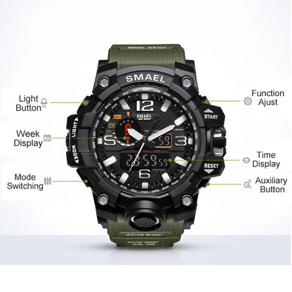 Mens Sports Dual Display Analog Digital LED Electronic Quartz Wristwatches Waterproof Swimming Military Watch The Clothing Company Sydney