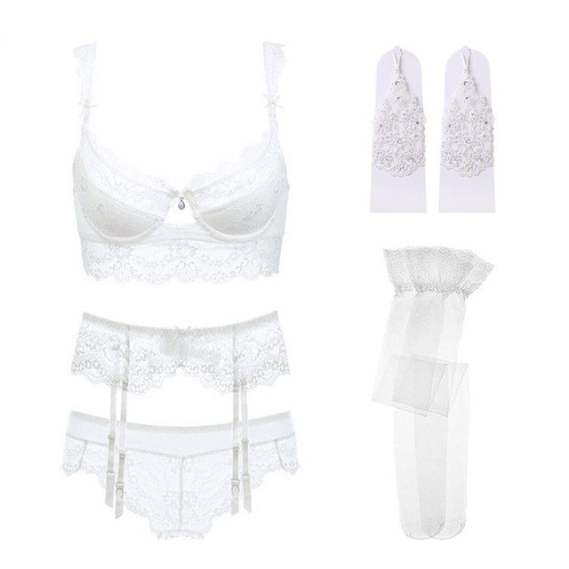 5 Piece Lingerie Lace push up bra sets bra, panties, garter, stockings and necklace set The Clothing Company Sydney