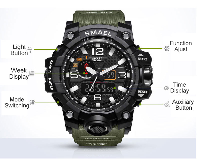 Mens Sports Dual Display Analog Digital LED Electronic Quartz Wristwatches Waterproof Swimming Military Watch The Clothing Company Sydney