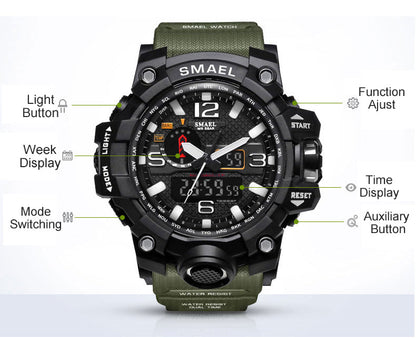 Mens Sports Dual Display Analog Digital LED Electronic Quartz Wristwatches Waterproof Swimming Military Watch The Clothing Company Sydney