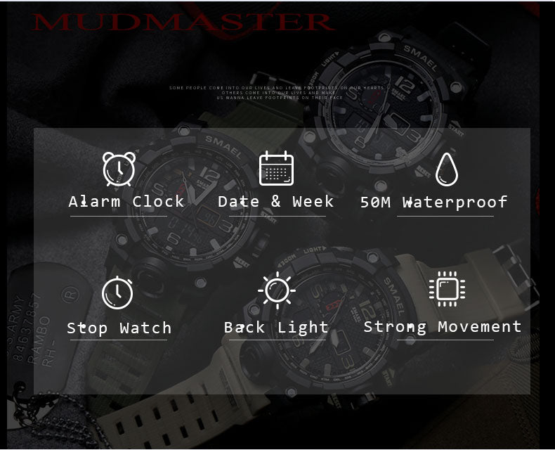 Mens Sports Dual Display Analog Digital LED Electronic Quartz Wristwatches Waterproof Swimming Military Watch The Clothing Company Sydney