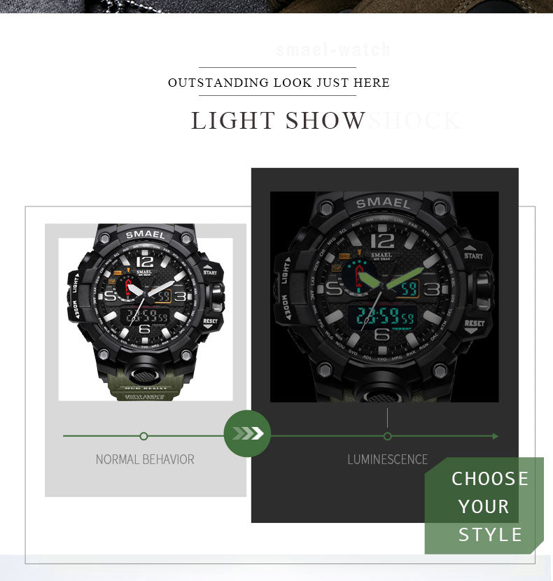 Mens Sports Dual Display Analog Digital LED Electronic Quartz Wristwatches Waterproof Swimming Military Watch The Clothing Company Sydney