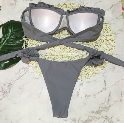 2 Piece Padded Push Up Strapless Ruffle Bra Low Waist Bikini Swimwear Set The Clothing Company Sydney