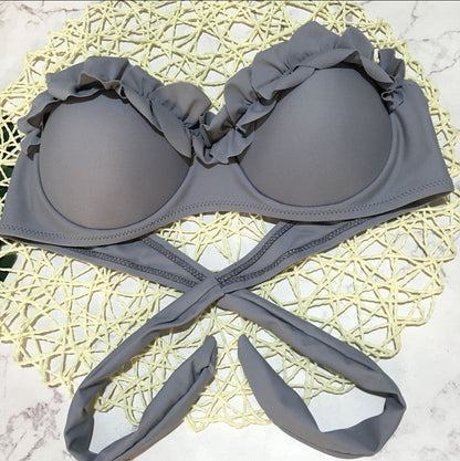 2 Piece Padded Push Up Strapless Ruffle Bra Low Waist Bikini Swimwear Set The Clothing Company Sydney