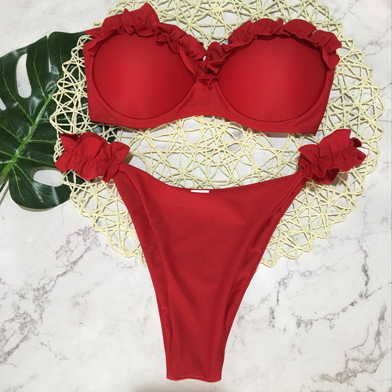 2 Piece Padded Push Up Strapless Ruffle Bra Low Waist Bikini Swimwear Set The Clothing Company Sydney