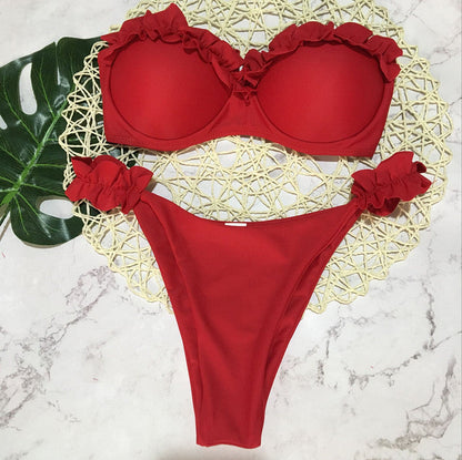 2 Piece Padded Push Up Strapless Ruffle Bra Low Waist Bikini Swimwear Set The Clothing Company Sydney