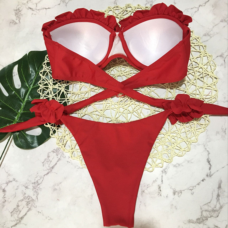 2 Piece Padded Push Up Strapless Ruffle Bra Low Waist Bikini Swimwear Set The Clothing Company Sydney