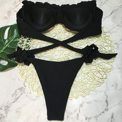 2 Piece Padded Push Up Strapless Ruffle Bra Low Waist Bikini Swimwear Set The Clothing Company Sydney